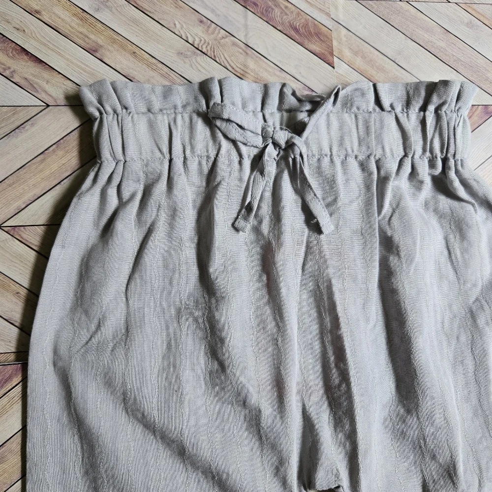 Boho Linen-Blend Paperbag Waist Jogger Ruffle Hem Harem Pant Baby Boy Girl 9-12M